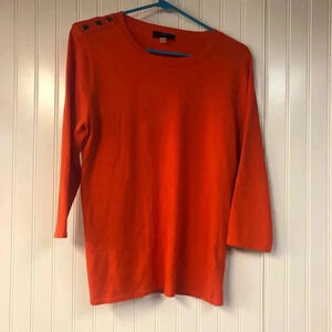 Tahari Orange Lightweight Sweater Large 3/4 Sleeve Crewneck Pullover